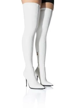 AZALEA WANG MILEY THIGH HIGH STILETTO BOOT WITH 4 WAY STRETCH IN WHITE