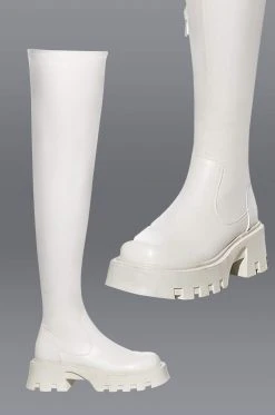 AZALEA WANG MILLY THIGH HIGH FLATFORM BOOT WITH 4 WAY STRETCH IN BONE -Azalea Wang store azalea wang milly thigh high flatform boot in bone stretch bone 1 1 c1 c1