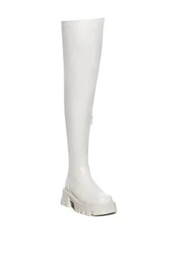 AZALEA WANG MILLY THIGH HIGH FLATFORM BOOT WITH 4 WAY STRETCH IN BONE -Azalea Wang store azalea wang milly thigh high flatform boot in bone stretch bone 3 3 c1