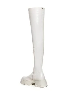 AZALEA WANG MILLY THIGH HIGH FLATFORM BOOT WITH 4 WAY STRETCH IN BONE -Azalea Wang store azalea wang milly thigh high flatform boot in bone stretch bone 4 4 c1
