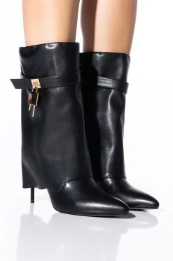 AZALEA WANG MINE FOLD OVER STILETTO BOOTIE IN BLACK