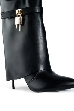 AZALEA WANG MINE FOLD OVER STILETTO BOOTIE IN BLACK -Azalea Wang store azalea wang mine fold over stiletto bootie in black black 5 5