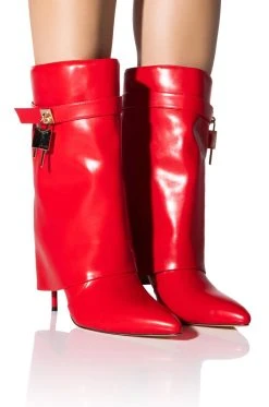 AZALEA WANG MINE FOLD OVER STILETTO BOOTIE IN RED -Azalea Wang store azalea wang mine fold over stiletto bootie in red red 1 1