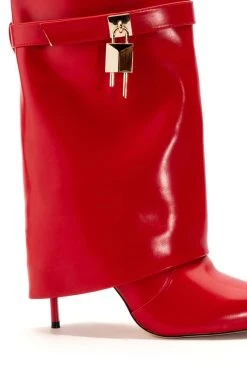 AZALEA WANG MINE FOLD OVER STILETTO BOOTIE IN RED -Azalea Wang store azalea wang mine fold over stiletto bootie in red red 5 5