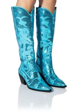 AZALEA WANG MY SWEETHEART SEQUIN EMBELLISHED BOOT IN BLUE