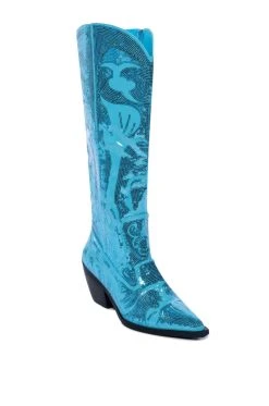 AZALEA WANG MY SWEETHEART SEQUIN EMBELLISHED BOOT IN BLUE -Azalea Wang store azalea wang my sweetheart sequin embellished boot in blue blue 3 3 c1