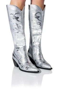 AZALEA WANG MY SWEETHEART SEQUIN EMBELLISHED BOOT IN SILVER