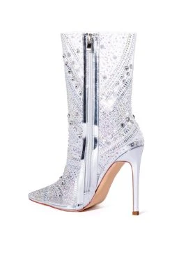 AZALEA WANG NABILA RHINESTONE EMBELLISHED STILETTO BOOT IN SILVER -Azalea Wang store azalea wang nabila rhinestone embellished stiletto boot in silver silver 4 4
