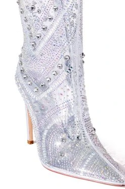 AZALEA WANG NABILA RHINESTONE EMBELLISHED STILETTO BOOT IN SILVER -Azalea Wang store azalea wang nabila rhinestone embellished stiletto boot in silver silver 5 5