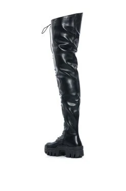 AZALEA WANG NATHAN THIGH HIGH LACE UP BOOT IN BLACK -Azalea Wang store azalea wang nathan thigh high lace up boot in black black 4 4