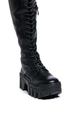 AZALEA WANG NATHAN THIGH HIGH LACE UP BOOT IN BLACK -Azalea Wang store azalea wang nathan thigh high lace up boot in black black 5 5