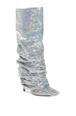 AZALEA WANG NEBULA SEQUIN EMBELLISHED BOOT IN SILVER -Azalea Wang store azalea wang nebula sequin embellished boot in silver silver 3 3