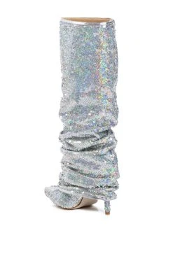 AZALEA WANG NEBULA SEQUIN EMBELLISHED BOOT IN SILVER -Azalea Wang store azalea wang nebula sequin embellished boot in silver silver 4 4