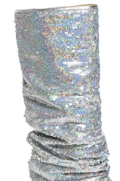 AZALEA WANG NEBULA SEQUIN EMBELLISHED BOOT IN SILVER -Azalea Wang store azalea wang nebula sequin embellished boot in silver silver 5 5