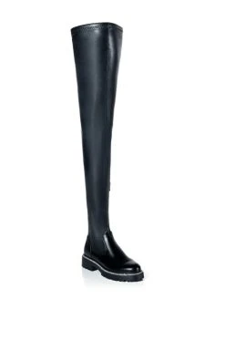 AZALEA WANG NEW RULES THIGH HIGH STRETCH BOOT WITH 4 WAY STRETCH IN BLACK -Azalea Wang store azalea wang new rules thigh high stretch boot in black black 3 3