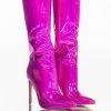 AZALEA WANG DON'T WANNA FALL IN LOVE HOLOGRAPHIC STILETTO BOOT IN PINK -Azalea Wang store azalea wang nova sexy stiletto boot in pink pink 3 3
