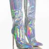 AZALEA WANG DONT WANNA FALL IN LOVE HOLOGRAPHIC STILETTO BOOT IN SILVER -Azalea Wang store azalea wang nova sexy stiletto boot in silver silver 3 3