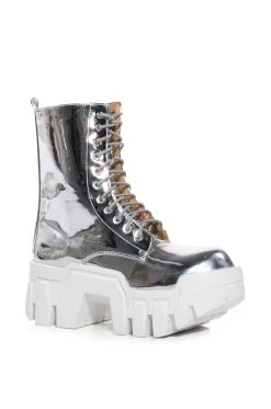 AZALEA WANG OLYMPIA SILVER CHUNKY BOOTIE -Azalea Wang store azalea wang olympia silver chunky bootie silver 3 3