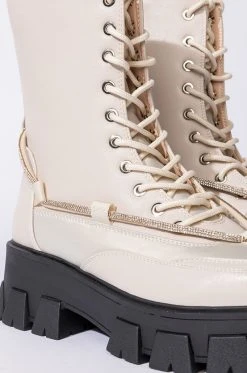 AZALEA WANG ON THE MOVE FLATFORM BOOTIE IN BONE -Azalea Wang store azalea wang on the move flatform bootie in bone bone 6 6