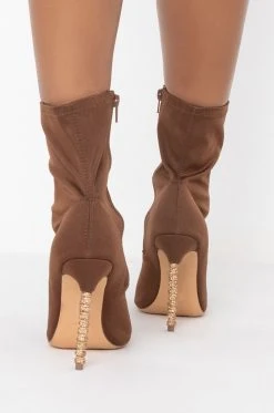 AZALEA WANG ONLY ONE FOR YOU STILETTO BOOTIE IN BROWN -Azalea Wang store azalea wang only one for you stiletto bootie in brown brown 4 4