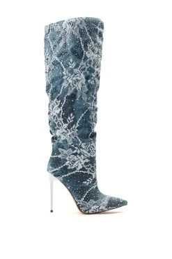 AZALEA WANG OPAL DENIM AND DIAMOND STILETTO BOOT -Azalea Wang store azalea wang opal denim and diamond stiletto boot denim 2 2