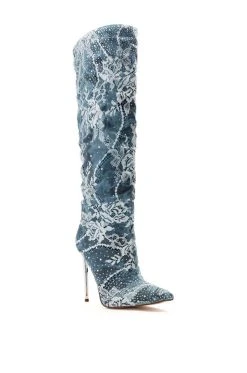 AZALEA WANG OPAL DENIM AND DIAMOND STILETTO BOOT -Azalea Wang store azalea wang opal denim and diamond stiletto boot denim 3 3