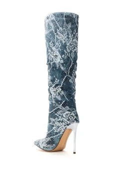 AZALEA WANG OPAL DENIM AND DIAMOND STILETTO BOOT -Azalea Wang store azalea wang opal denim and diamond stiletto boot denim 4 4