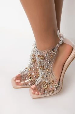 AZALEA WANG OUT OF REACH STILETTO BOOTIE IN NUDE PATENT -Azalea Wang store azalea wang out of reach stiletto bootie in nude patent nude patent 5 5