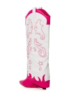 AZALEA WANG OUTLAND WESTERN WEDGE BOOT IN FUCHSIA WHITE -Azalea Wang store azalea wang outland western wedge boot in fuchsia white fuchsia 4 4