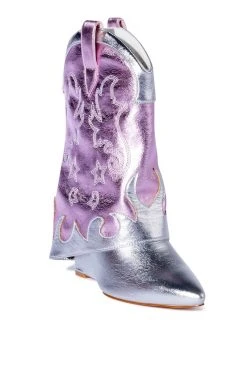 AZALEA WANG PARTY IN THE USA FOLD OVER WESTERN BOOT IN METALLIC -Azalea Wang store azalea wang party in the usa fold over western boot in metallic silver 3 3