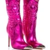 AZALEA WANG PASSION METALLIC WESTERN STILETTO BOOTIE IN FUCHSIA -Azalea Wang store azalea wang passion metallic western stiletto bootie in fuchsia fuchsia 1 1