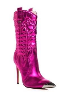 AZALEA WANG PASSION METALLIC WESTERN STILETTO BOOTIE IN FUCHSIA -Azalea Wang store azalea wang passion metallic western stiletto bootie in fuchsia fuchsia 3 3