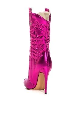 AZALEA WANG PASSION METALLIC WESTERN STILETTO BOOTIE IN FUCHSIA -Azalea Wang store azalea wang passion metallic western stiletto bootie in fuchsia fuchsia 4 4