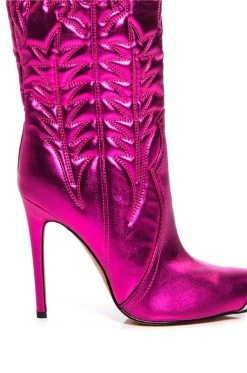 AZALEA WANG PASSION METALLIC WESTERN STILETTO BOOTIE IN FUCHSIA -Azalea Wang store azalea wang passion metallic western stiletto bootie in fuchsia fuchsia 5 5