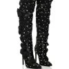 AZALEA WANG PATTI EMBELLISHED SATIN BOOT IN BLACK -Azalea Wang store azalea wang patti embellished satin boot in black black 1 1