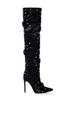 AZALEA WANG PATTI EMBELLISHED SATIN BOOT IN BLACK -Azalea Wang store azalea wang patti embellished satin boot in black black 2 2