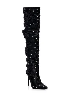 AZALEA WANG PATTI EMBELLISHED SATIN BOOT IN BLACK -Azalea Wang store azalea wang patti embellished satin boot in black black 3 3