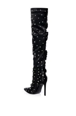 AZALEA WANG PATTI EMBELLISHED SATIN BOOT IN BLACK -Azalea Wang store azalea wang patti embellished satin boot in black black 4 4
