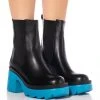 AZALEA WANG PRIMROSE BLUE SOLE CHUNKY BOOTS IN BLACK -Azalea Wang store azalea wang primrose blue sole chunky boots in black blue 1 1