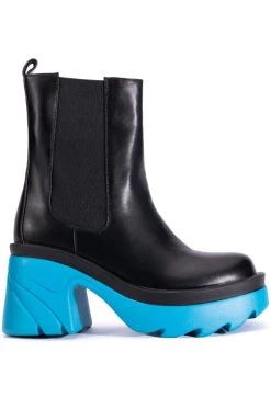 AZALEA WANG PRIMROSE BLUE SOLE CHUNKY BOOTS IN BLACK -Azalea Wang store azalea wang primrose blue sole chunky boots in black blue 2 2