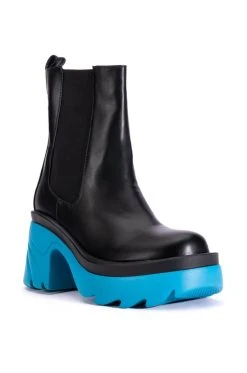 AZALEA WANG PRIMROSE BLUE SOLE CHUNKY BOOTS IN BLACK -Azalea Wang store azalea wang primrose blue sole chunky boots in black blue 3 3