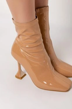 AZALEA WANG PULL ON MY HEART STRINGS STILETTO BOOTIE IN NUDE -Azalea Wang store azalea wang pull on my heart strings stiletto bootie in nude nude 5 5