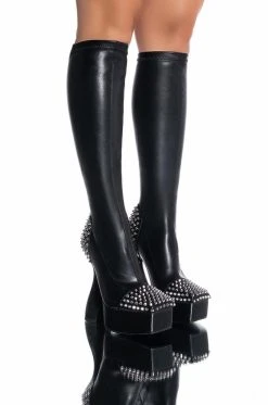 AZALEA WANG RIGHT ON BEAT CHUNKY BOOT WITH 4 WAY STRETCH IN BLACK -Azalea Wang store azalea wang right on beat chunky boot in black black 1 1 c1