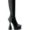 AZALEA WANG RIGHT ON BEAT CHUNKY BOOT WITH 4 WAY STRETCH IN BLACK -Azalea Wang store azalea wang right on beat chunky boot in black black 2 2 c1