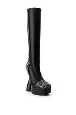 AZALEA WANG RIGHT ON BEAT CHUNKY BOOT WITH 4 WAY STRETCH IN BLACK -Azalea Wang store azalea wang right on beat chunky boot in black black 3 3 c1