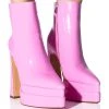 AZALEA WANG ROSETTE PATENT CHUNKY BOOTIE IN PINK -Azalea Wang store azalea wang rosette patent chunky bootie in pink pink 1 1