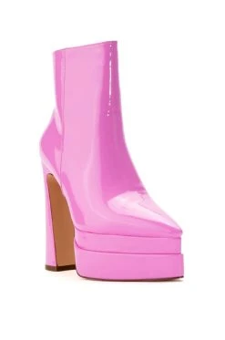 AZALEA WANG ROSETTE PATENT CHUNKY BOOTIE IN PINK -Azalea Wang store azalea wang rosette patent chunky bootie in pink pink 3 3
