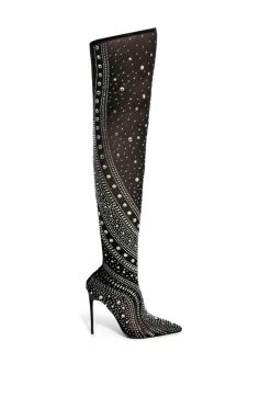 AZALEA WANG ROXY RHINESTONE THIGH HIGH STILETTO BOOT IN BLACK -Azalea Wang store azalea wang roxy rhinestone thigh high stiletto boot in black black 2 2