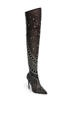 AZALEA WANG ROXY RHINESTONE THIGH HIGH STILETTO BOOT IN BLACK -Azalea Wang store azalea wang roxy rhinestone thigh high stiletto boot in black black 3 3