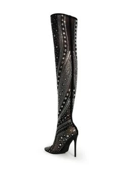 AZALEA WANG ROXY RHINESTONE THIGH HIGH STILETTO BOOT IN BLACK -Azalea Wang store azalea wang roxy rhinestone thigh high stiletto boot in black black 4 4
